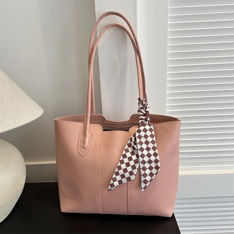 Women Large Capacity PU Leather Tote Bag Fashion Single Shoulder Handbag With Silk Scarf Decor Commute Daily Streetwear Satchel