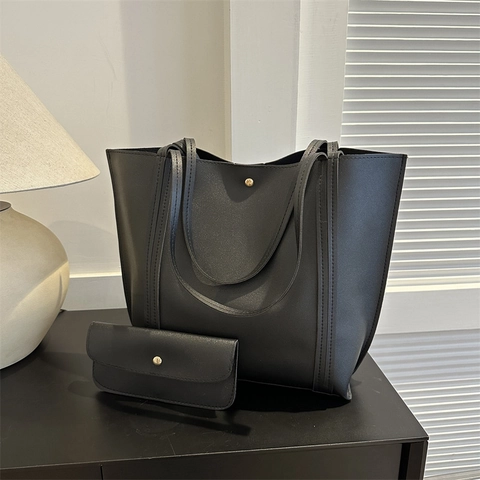 Modern Minimalist PU Leather Tote Bag Set For Women Large Capacity Shoulder Bag With Small Pouch Commuting Handbag