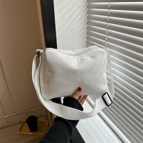 Bolso Bandolera de Pana Vintage para Mujer Bolso de Hombro Cuadrado Pequeño Casual Con Correa Ancha Ajustable Color Sólido