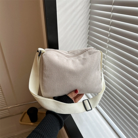 Bolso Bandolera de Pana Vintage para Mujer Bolso de Hombro Cuadrado Pequeño Casual Con Correa Ancha Ajustable Color Sólido