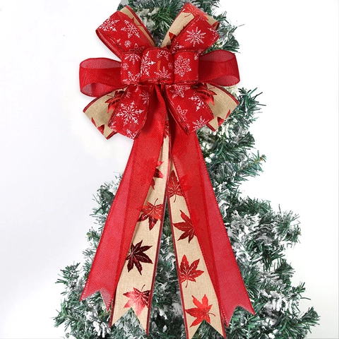 Weihnachtsbaumspitze Schleife Rot Schwarz Kariert Schneeflocke Rentier Druck Samt Leinenimitat Anhänger Deko
