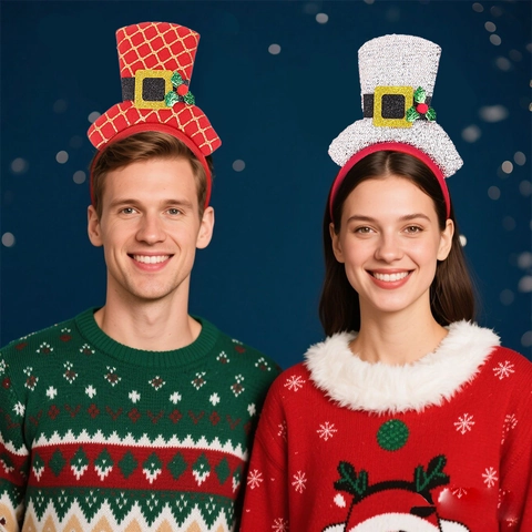 Cerchietto con Mini Cilindro di Natale per Decorazione Festa Plaid Scozzese Bronzatura Accessori Costume per Vacanze