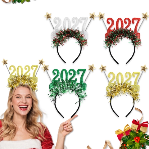 Cerchietto Festivo di Capodanno Natale con Stella Glitterata Occhiali da Festa 2027 2026 Accessori per Foto Celebrazione