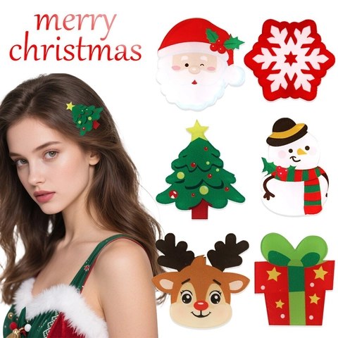 Pinzas para el Pelo de Acrílico de Navidad Dibujos Animados Reno Papá Noel Muñeco de Nieve Árbol de Navidad Copo de Nieve Tocado