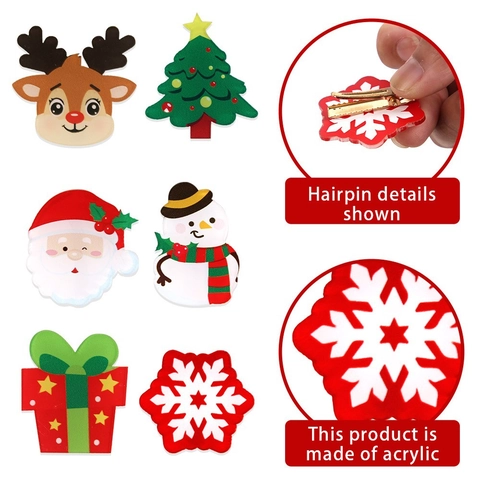 Pinzas para el Pelo de Acrílico de Navidad Dibujos Animados Reno Papá Noel Muñeco de Nieve Árbol de Navidad Copo de Nieve Tocado