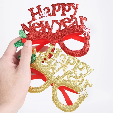 Occhiali Glitterati Happy New Year Decorazione Occhiali Festivi per Feste di Celebrazione Accessori per Foto di Natale per Adulti Bambini