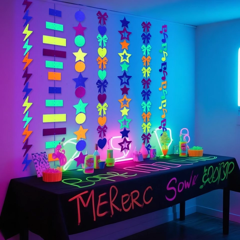 Fluoreszierende Neon Party Filz Banner Leuchten Im Dunkeln Hängende Ornamente Für Geburtstag Hochzeit Bühne Hintergrund Deko