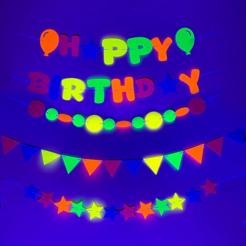 Fluoreszierendes Neon Filz Happy Birthday Alphabet Banner Stern Dreieck Rund Girlande Für Geburtstag Party Feier Event Dekoration