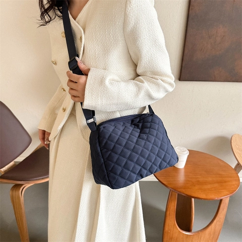 Bolso de Bandolera Acolchado de Rombos para Mujer Tela Oxford Color Sólido Cuadrado Bolso de Hombro Street Casual Bolso de Mano