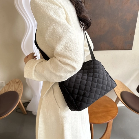Bolso de Bandolera Acolchado de Rombos para Mujer Tela Oxford Color Sólido Cuadrado Bolso de Hombro Street Casual Bolso de Mano