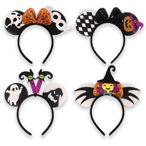 Halloween Ronde Oor Haarband Pailletten Strik Pompoen Geest Heksenhoed Party Haaraccessoires Griezelig Kostuum Decor Voor Kinderen Volwassenen