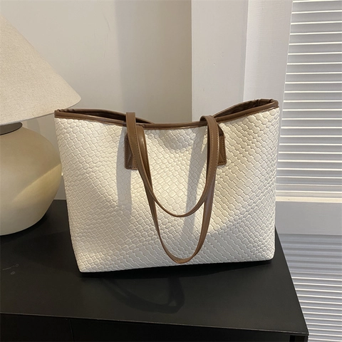 Große Kapazität Gewebte PU Leder Einkaufstasche Für Damen Minimalistische Stilvolle Umhängetasche Pendler Handtasche