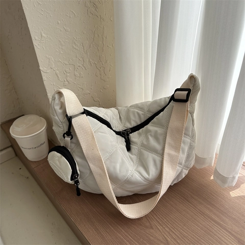 Borsa Sottobraccio in Tessuto Oxford Trapuntato da Donna Con Pochette Rotonda Mezzaluna Borsa a Tracolla a Diamante Hobo