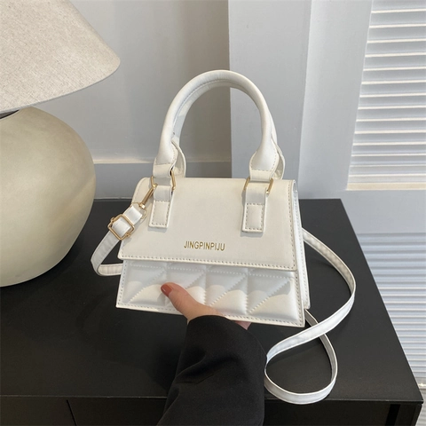 Women Fashion Quilted Square Bag PU Leather Geometric Rhombic Handbag With Top Handle Adjustable Strap Crossbody Shoulder Bag