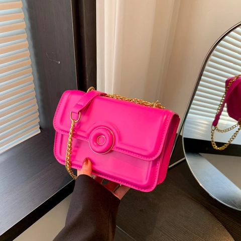 Borsa a Tracolla da Donna in Pelle PU Tinta Unita Elegante Piccola Borsa Quadrata con Catena Dorata Borsa Quotidiana