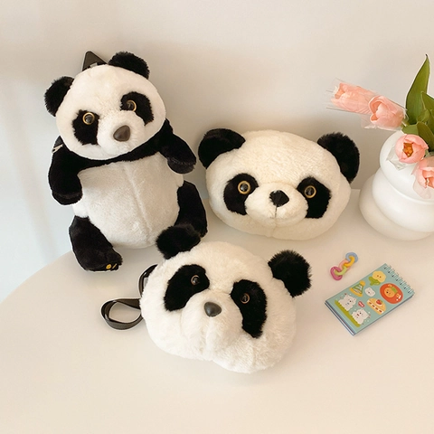 Zaino in Peluche a Forma di Panda Animato Carino Borsa a Tracolla Animale Borsa a Spalla in Ecopelliccia per Donna Ragazza Moda