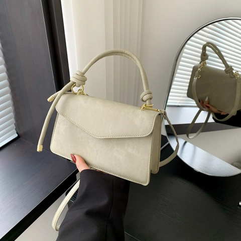 Borsa a Mano in PU da Donna Retrò Minimalista Patta a Busta Piccola Borsa Quadrata Casual Manico a Nodo Borsa a Tracolla