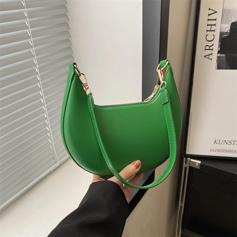 Women PU Leather Crescent Hobo Shoulder Bag Fashion Solid Color Underarm Handbag Zipper Closure Casual Daily Bag
