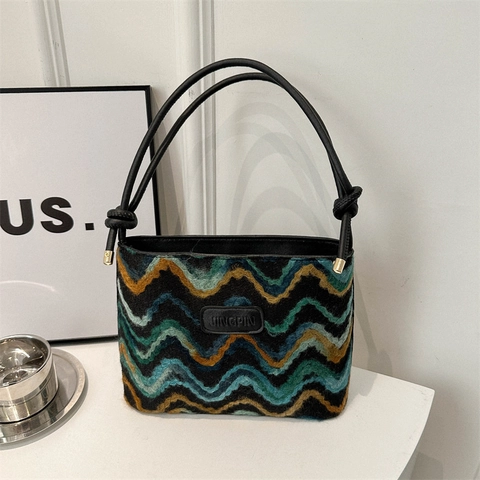 Bolso Bombonera de Punto con Patrón de Zigzag Retro Bolso de Hombro de Moda para Mujer con Correa de Nudo Cruzado Diario