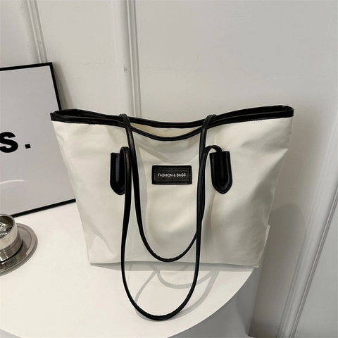 Borsa Shopping Donna in Tessuto Oxford Grande Capacità Minimalista PU Patchwork Borsa a Spalla Casual Quotidiana Pendolare