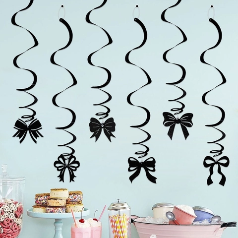 Bowknot Party Swirl Decorations With Glitter Bow Pendant PET Metallic Spiral Hanging Ornaments For Birthday Wedding Celebration