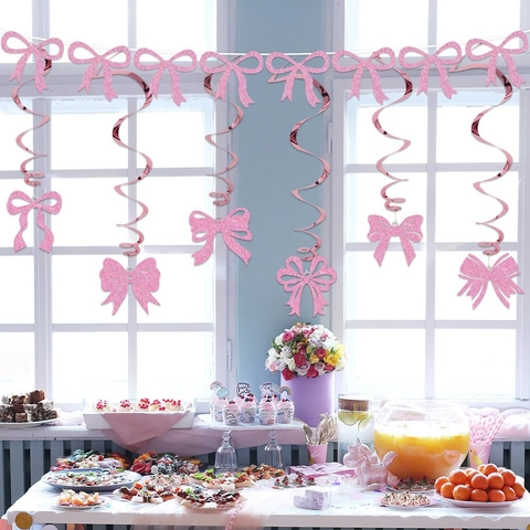 Glitter Verjaardag Banner Strik Spiraal Hangende Versiering Roze Zwart Rood Paars Verjaardagsfeest Decoratie Foto Props
