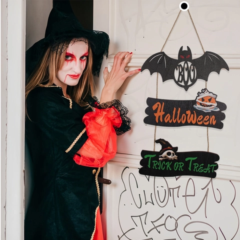 Cartello Appeso in Legno di Halloween Fantasma Zucca Pipistrello Ragnatela Targa Porta Decorazione Festa Horror Casa