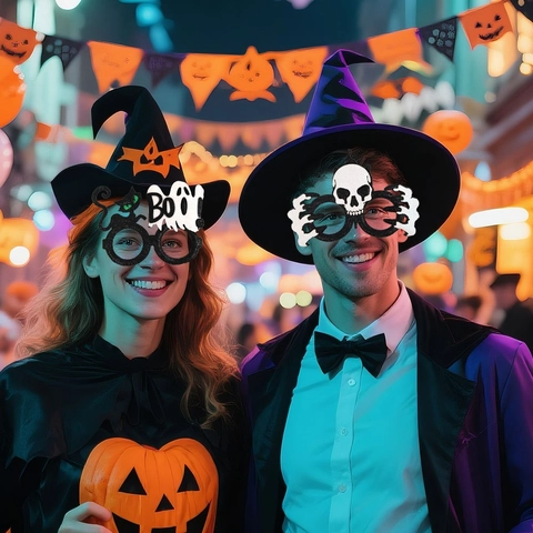 Occhiali con Brillantini per Festa di Halloween Fasce per Capelli Zucca Fantasma Pipistrello Ragnatela per Bambini Adulti Decorazioni per Feste