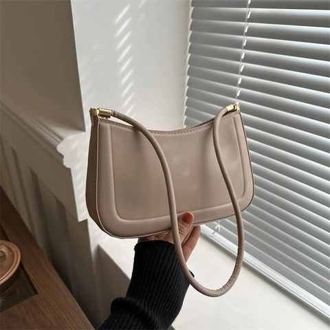 Bolso de Axila Retro para Mujer Moda de Cuero PU de Color Sólido Bolso de Hombro 2024 Nueva Tendencia Chic Bolso Hobo Baguette para el Desplazamiento Diario
