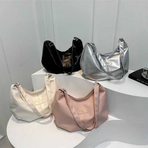 Large Capacity Urban Fashion PU Leather Hobo Bag Minimalist Solid Color Shoulder Bag For Women Half Moon Underarm Purse