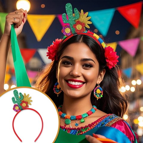Cerchietto e Occhiali per Festa dell'Indipendenza Messicana Carnevale Giorno dei Morti Decorazioni Cactus Teschio Accessori Costume