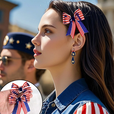 Unabhängigkeitstag Patriotisch Rot Weiß Blau Stars Stripes Schleife Haarspange Polyester Festival Party Kostüm Haarnadel Für Damen Mädchen