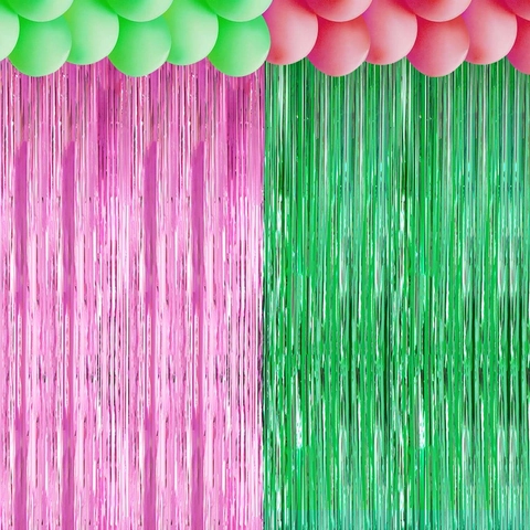 Tenda a Frange in Lamina Metallica Mista Rosa e Verde Sfondo Metallico per Decorazione Festa di Halloween Compleanno Tenda per Porta