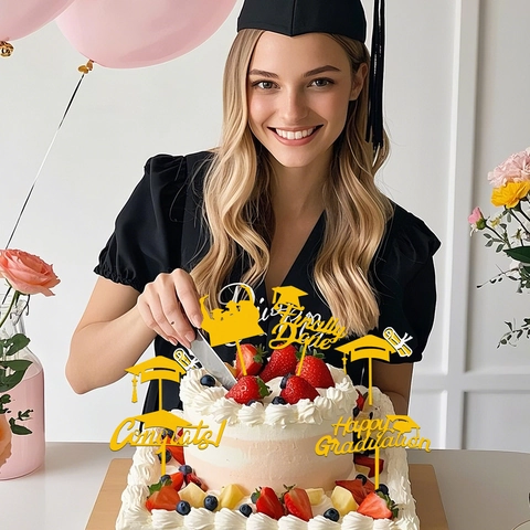 Gold Spiegel Acryl Abschluss Kuchendeko-Stecker Happy Graduation Congrats Finally Done Hut Diplom Für Abschlussfeier Deko