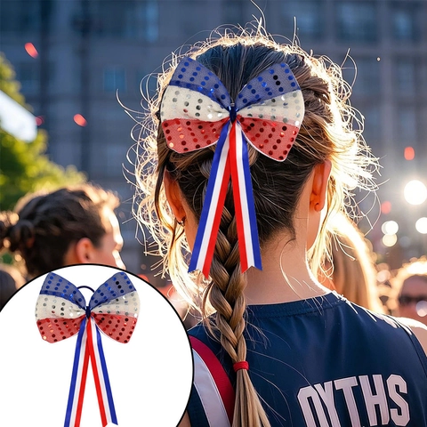 Coletero Con Lazo Patriótico Día de la Independencia Rojo Blanco Azul Estrellas Rayas Lentejuelas Cinta Streamer Para Fiesta 4 Julio Mujer Accesorios Para El Cabello