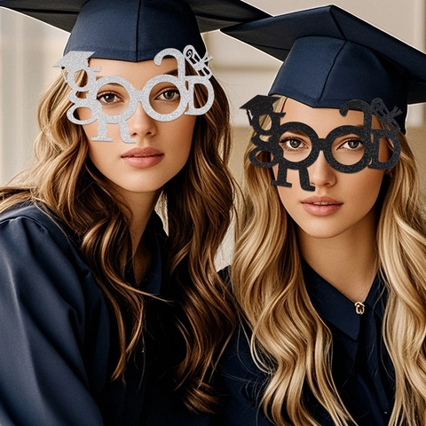 Occhiali per Festa di Laurea Glitter Lettere GRAD Tocco Diploma Oggetti di Scena Occhiali Festivi per Studenti