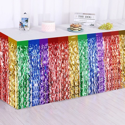 Gonna da Tavolo a Frange in Foglia Metallica Arcobaleno Ghirlanda di Tinsel per Decorazione Festa di Compleanno Matrimonio PET Plastica
