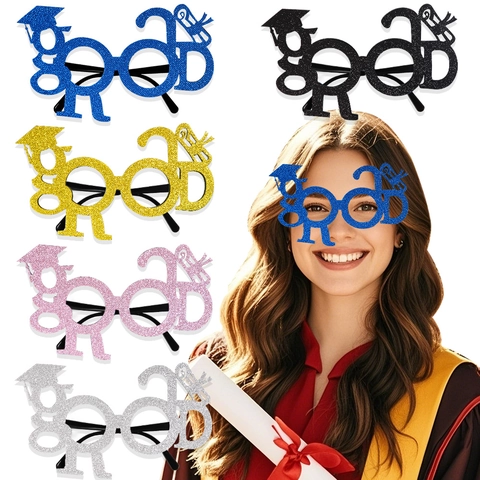 Glitter Graduation Party Glasses Photo Props GRAD Letters Bachelor Cap Design Eyewear For School Graduation Ceremony Decor