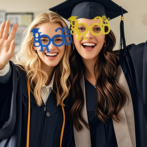 Glitter Graduation Party Glasses Photo Props GRAD Letters Bachelor Cap Design Eyewear For School Graduation Ceremony Decor