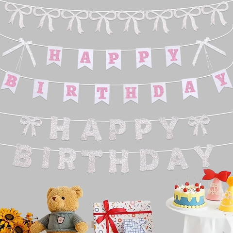 Happy Birthday Schleife Banner Party Dekorationen Glitzer Papier Filz Schwalbenschwanz Girlande Für Geburtstag Home Decor