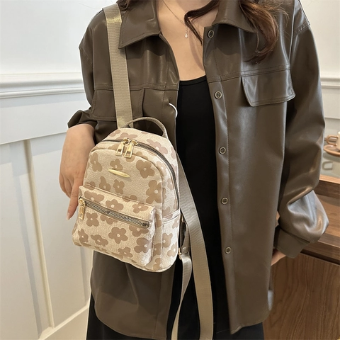 Zaino da Donna Mini in Tela Floreale con Motivo a Margherita Goffrato Zainetto alla Moda Casual per Uso Quotidiano