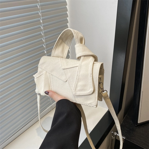 Fashion Patchwork Canvas Shoulder Bag For Women Contrast Stitching Crossbody Small Square Bag Casual Handbag Purse Chic Purse