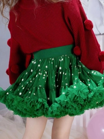 Set di Vestiti Natalizi per Ragazze Maglione Rosso a Maglia Con Pompon e Gonna Tutu in Rete a Stella Outfit da Principessa