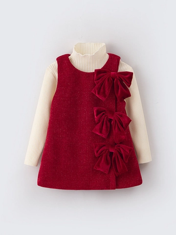 Abito da Principessa per Bambina Rosso Vino con Paillettes in Rete Tutu per Festa di Capodanno Natale Vestito Formale con Fiocco