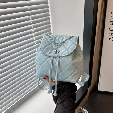 Dames Gevoerd Ruitpatroon Mini Rugzak PU Leer Kettingriem Kleine Rugzak Casual Schoudertas Voor Dagelijks Gebruik