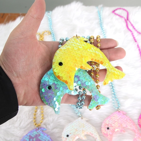 Dreamy Ocean Theme Party Dolphin Sequin Necklace For Kids Dress Up Decoration Colorful Plastic Bead Chain Marine Animal Pendant Necklace Prop