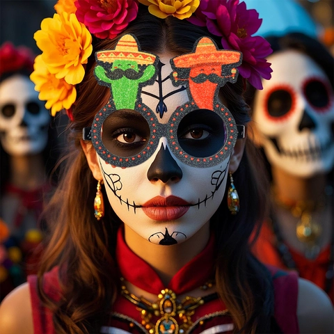 Mexikanische Party Neuheit Brillen Kunststoff Sombrero Kaktus Gitarre Chili Totenkopf Piñata Avocado Glitzer Fiesta