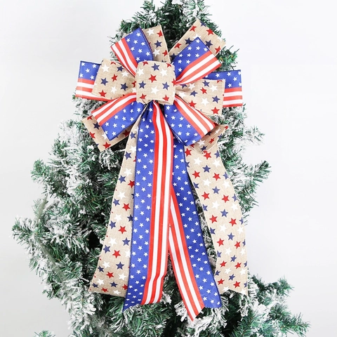 Unabhängigkeitstag Patriotische Schleife Dekoration Amerikanische Flagge Stern Gestreifte Jute Schleife Für 4. Juli Party Haus Garten Deko