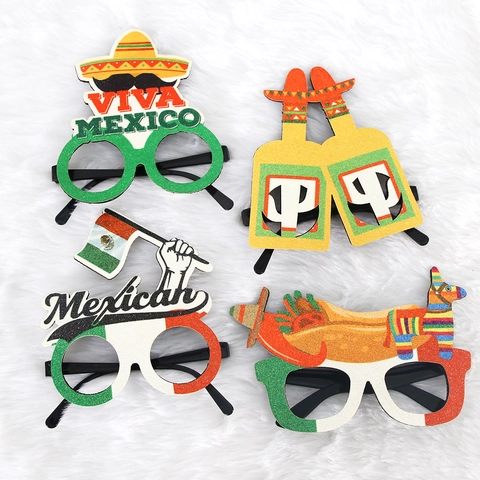Mexikanische Cinco De Mayo Partybrille Sombrero Kaktus Chili Muster Festival Verkleidung Foto Requisiten Festliches Feier Zubehör