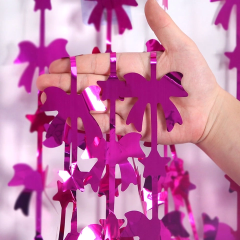 Cortina de Flecos de PET Metálico con Lazo y Estrellas Decoración de Fondo de Fiesta para Cumpleaños Boda Festival